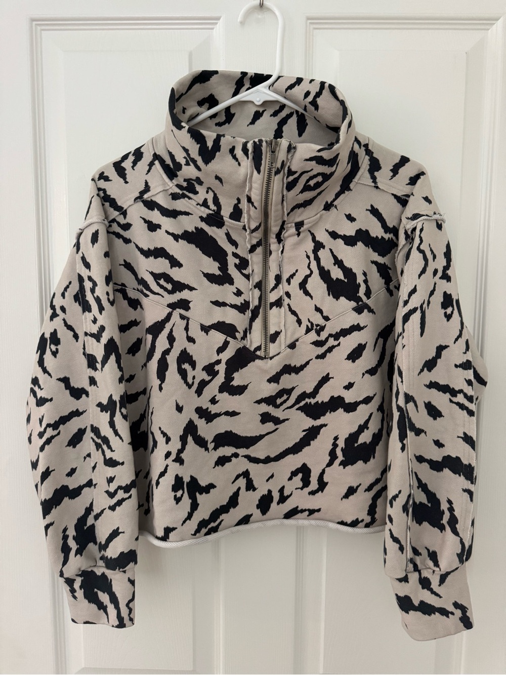 saltwater LUXE Beige and Black Animal Print Half-Zip Sweatshirt Size S